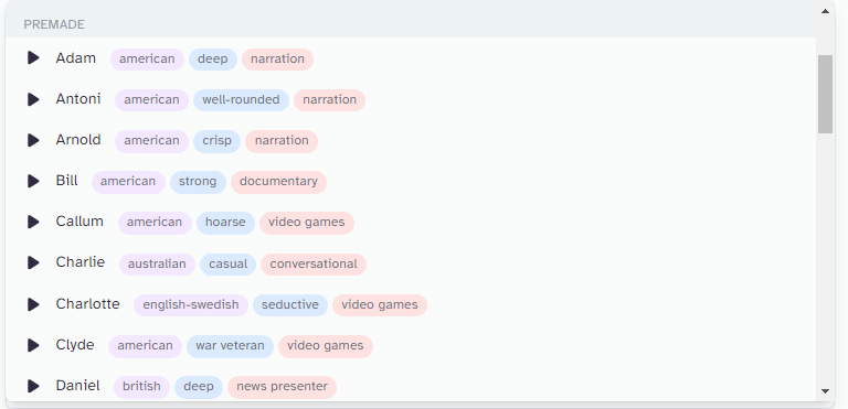 ElevenLabs AI Voice : Voice ranges