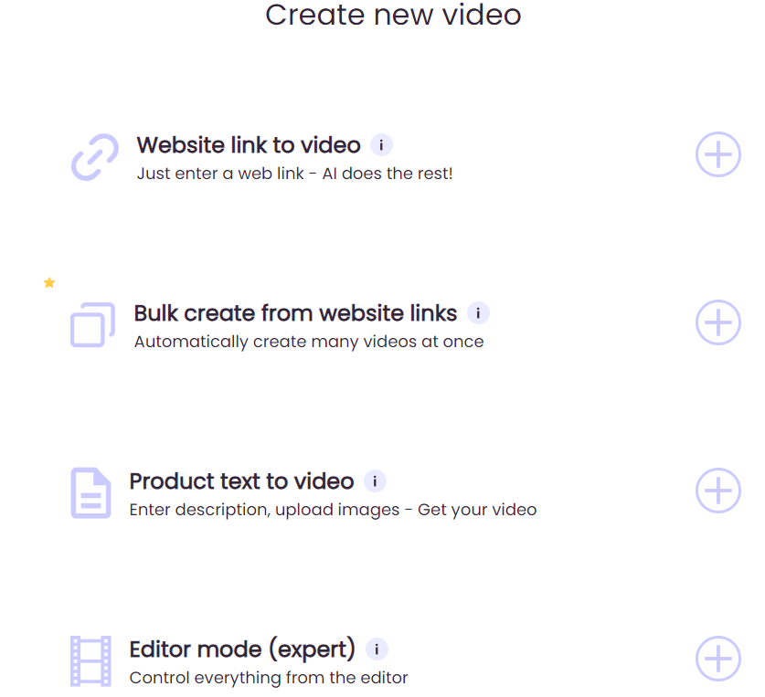 Oxolo AI Video Generation Tool modes of video creation
