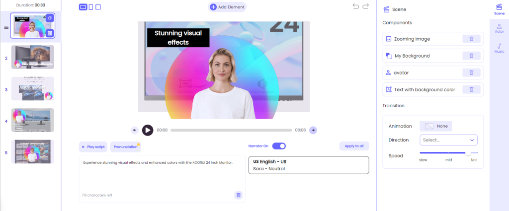 Oxolo AI Video Generation Tool edit options
